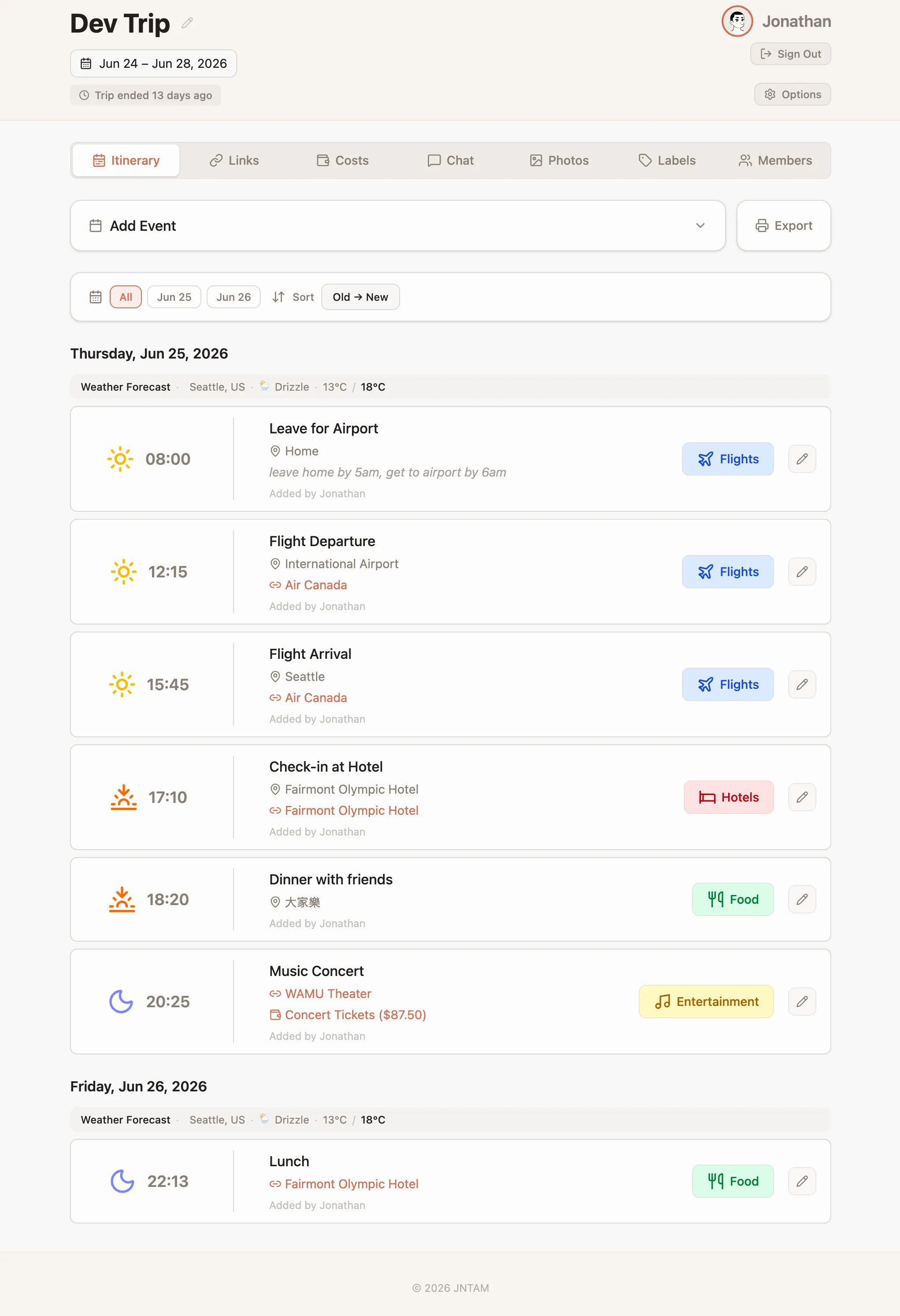 Itinerease screenshot